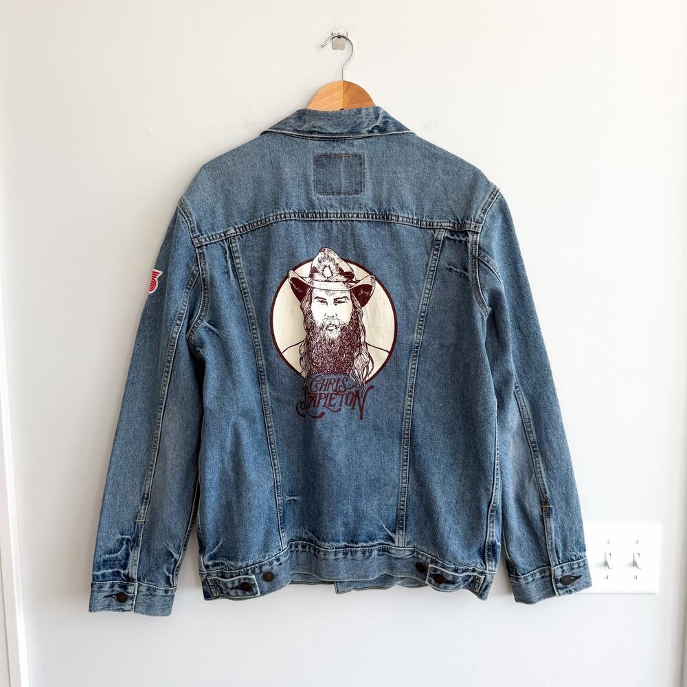 Levi's Chris Stapleton Custom Graphic Patch Cotton Denim Trucker Jacket Blue XL